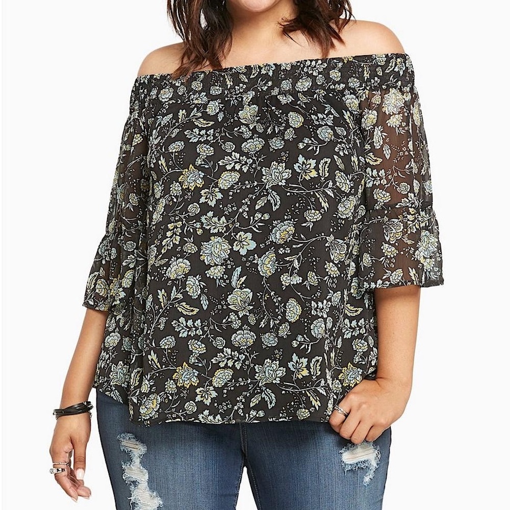 Torrid Floral Print Chiffon Off The Shoulder Top